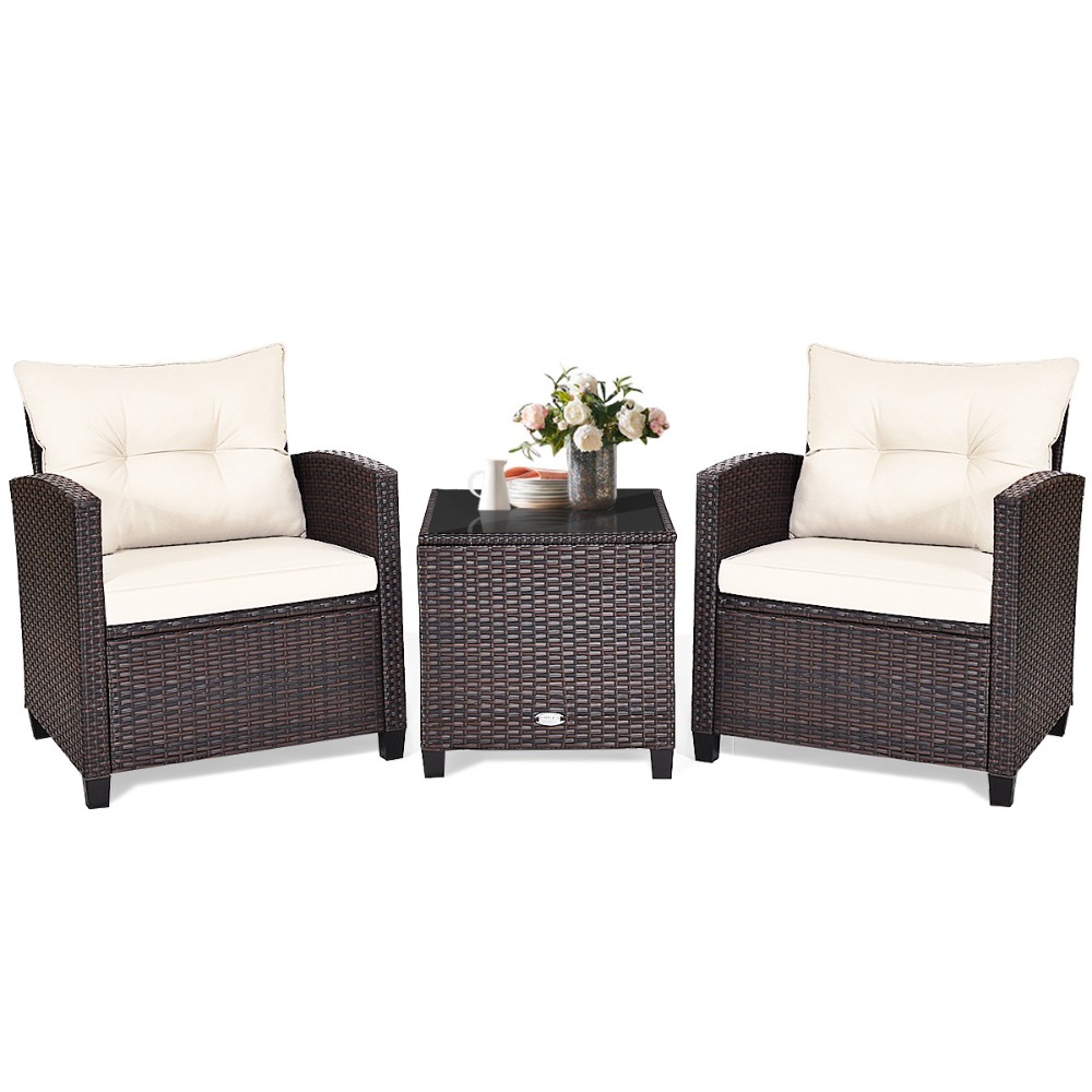 Outdoor Furniture On Sale - 3PCS Patio Rattan Furniture Set Cushioned