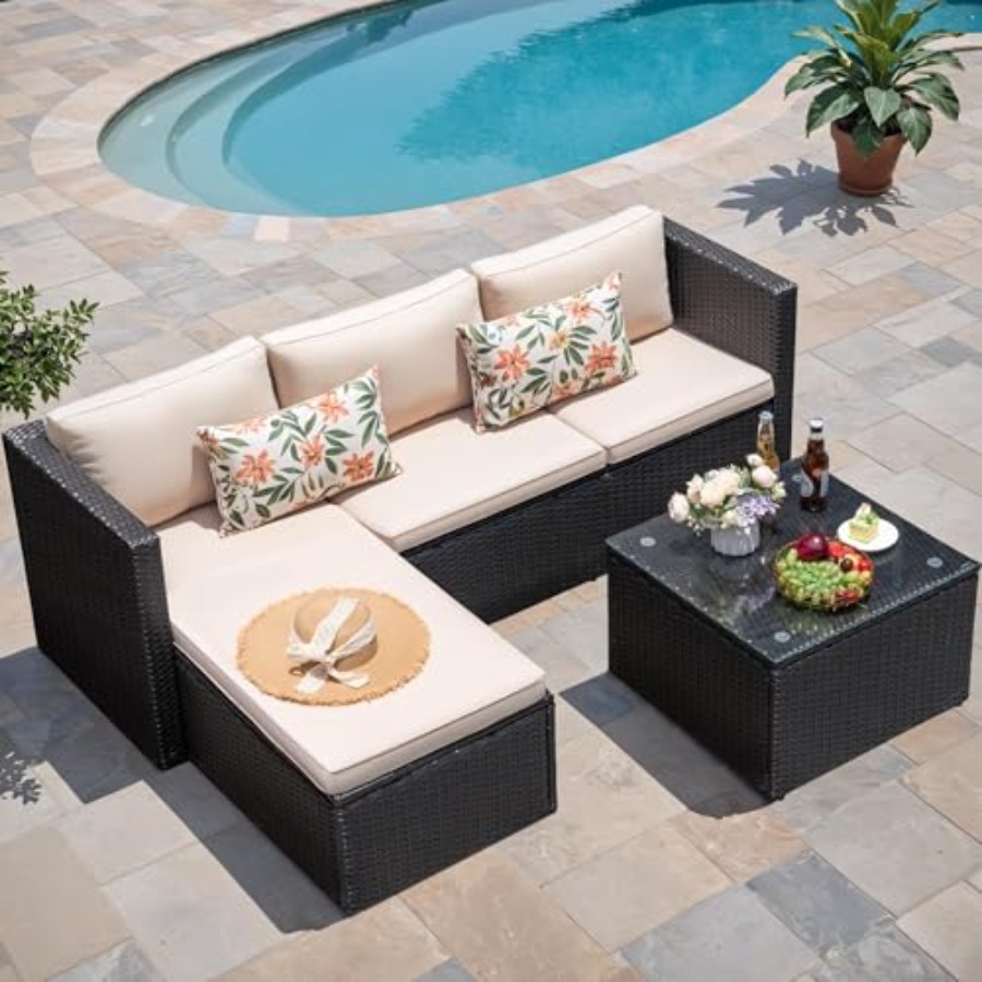 Outdoor Furniture Plus - Outdoor patio furniture set: beige wicker
