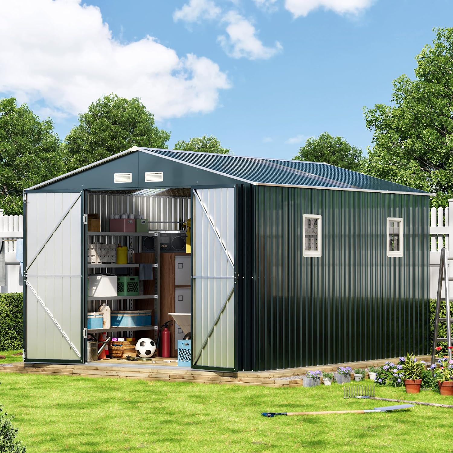 Outdoor Furniture Patio - 10x12X7.5FT Outdoor Steel Storage Shed with