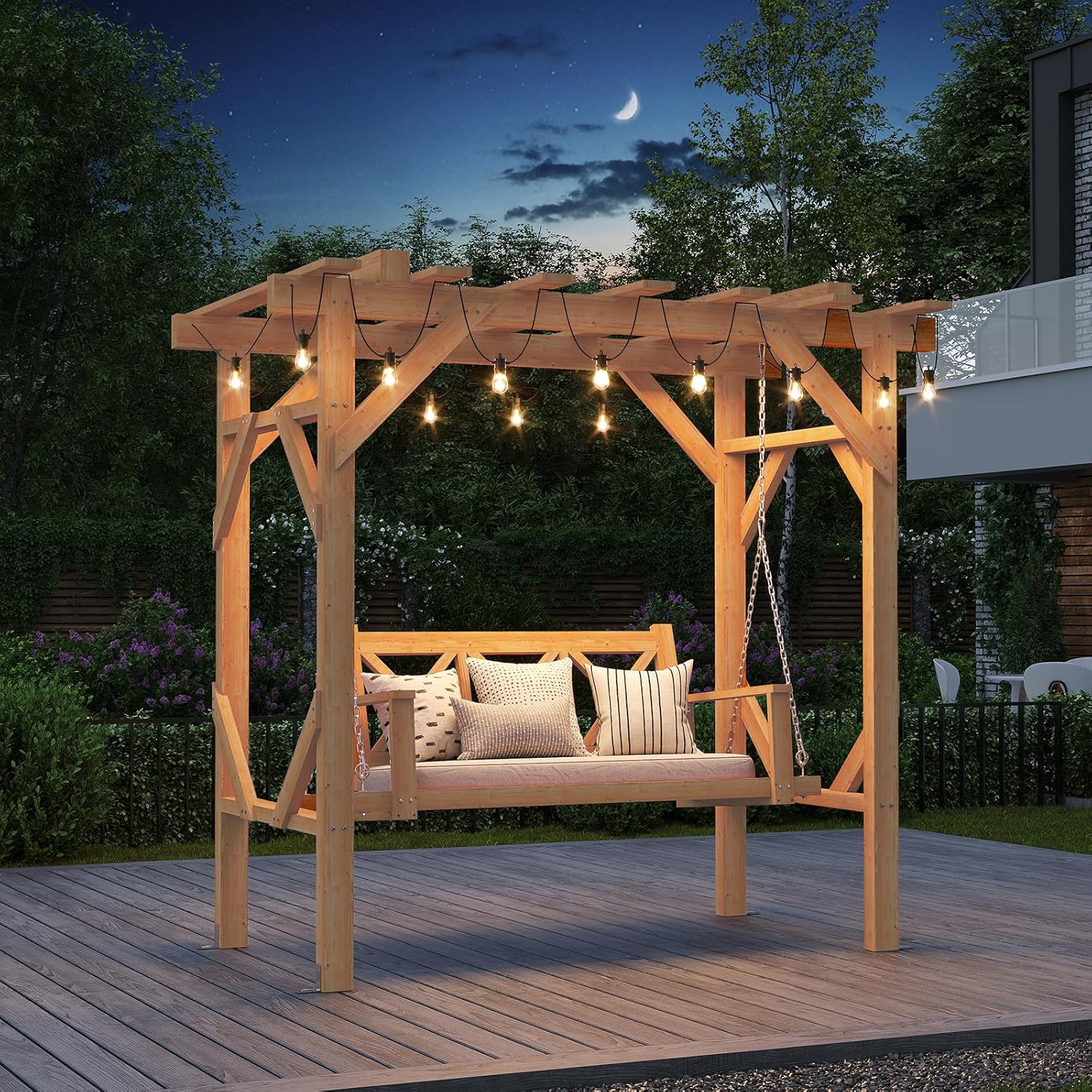 Cedar Wood Pergola Swing Bench - Hanging Egg Chair review and price