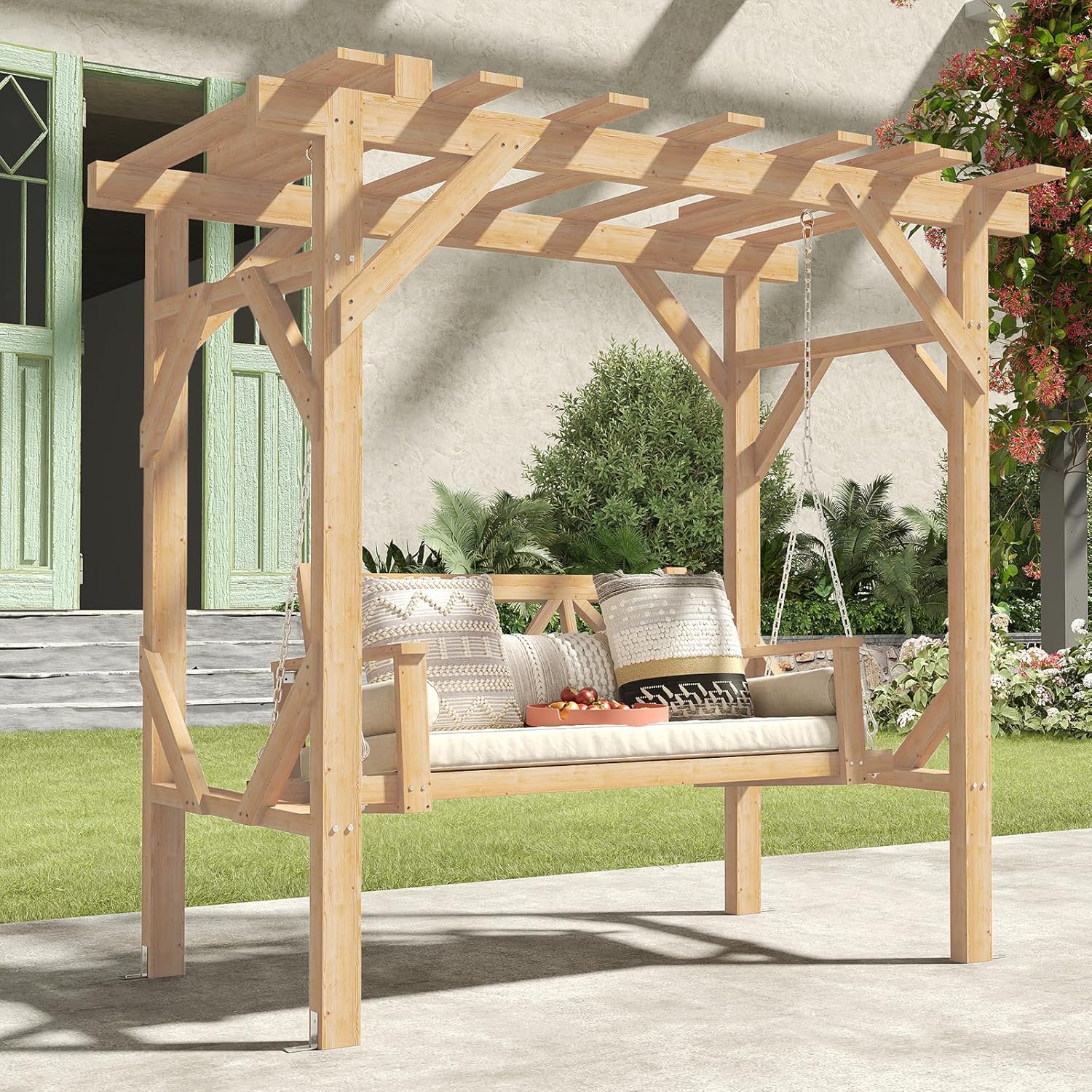 Cedar Wood Pergola Swing Bench - Hanging Egg Chair review and price
