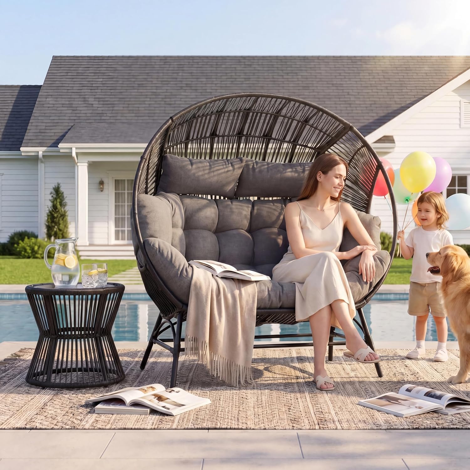 Outdoor Round Egg Chair with A - Hanging Egg Chair review and price