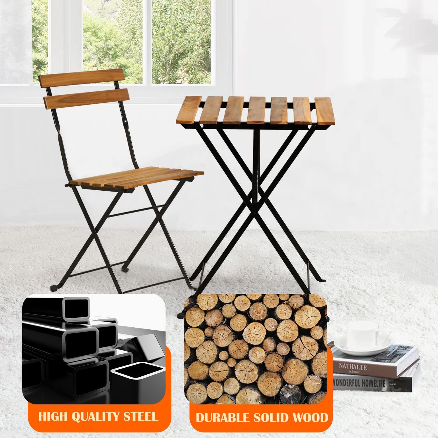 Natural wood 3-piece folding p - Outdoor Furniture Patio review and price