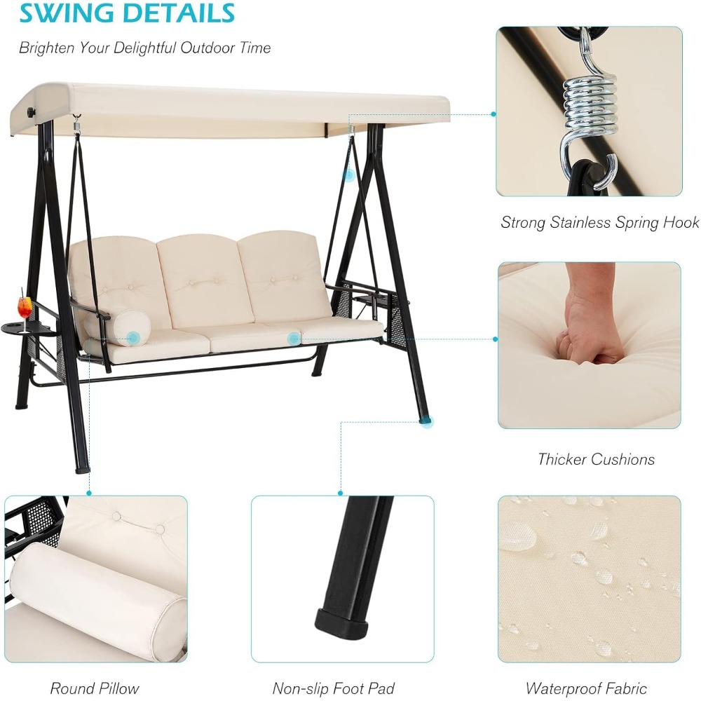 Outdoor Porch Swing, 3-Seat Po - Hanging Egg Chair review and price